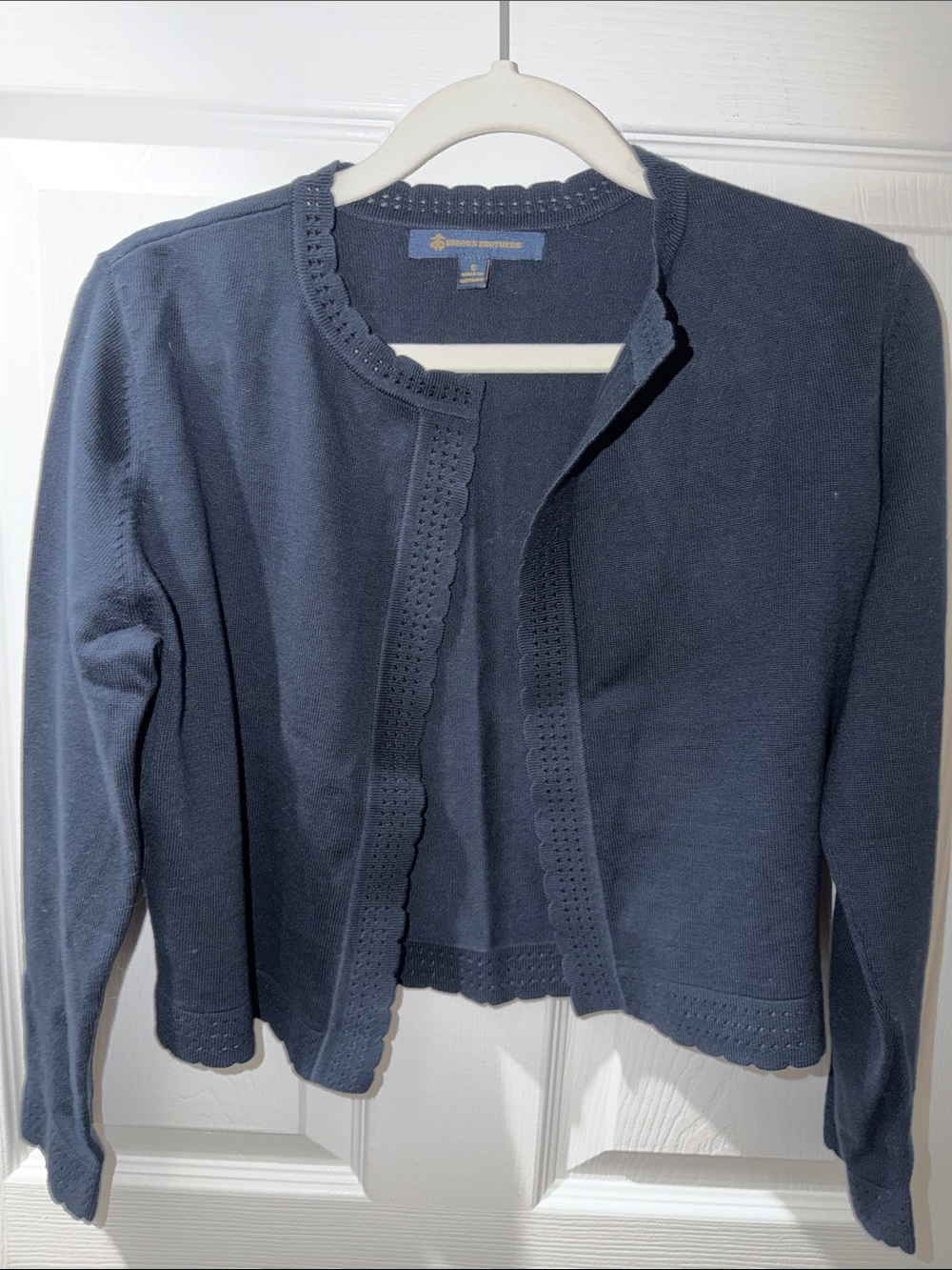 NWOT Brooks Brothers Navy Scalloped Edge Cropped Cardigan